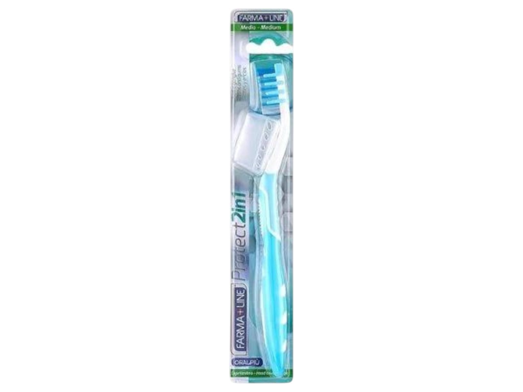Зубная щетка Farma Line Protect 2 in 1 с колпачком, средняя жесткость, цвет голубой