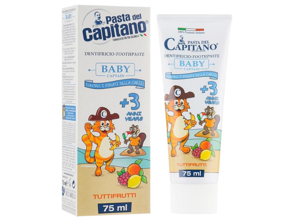 Зубна паста-гель Pasta Del Capitano Baby 3+, з фтором та кальцієм, смак тутті-фрутті, 75мл