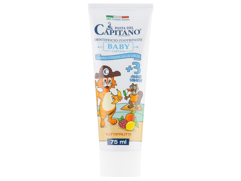 Зубна паста-гель Pasta Del Capitano Baby 3+, з фтором та кальцієм, смак тутті-фрутті, 75мл