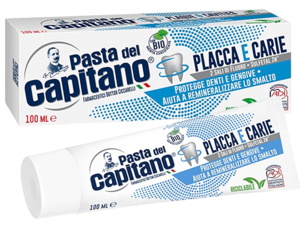 Зубна паста Pasta del Capitano проти карієсу, зубного нальоту, з фтором, смак трав'яний, 100мл