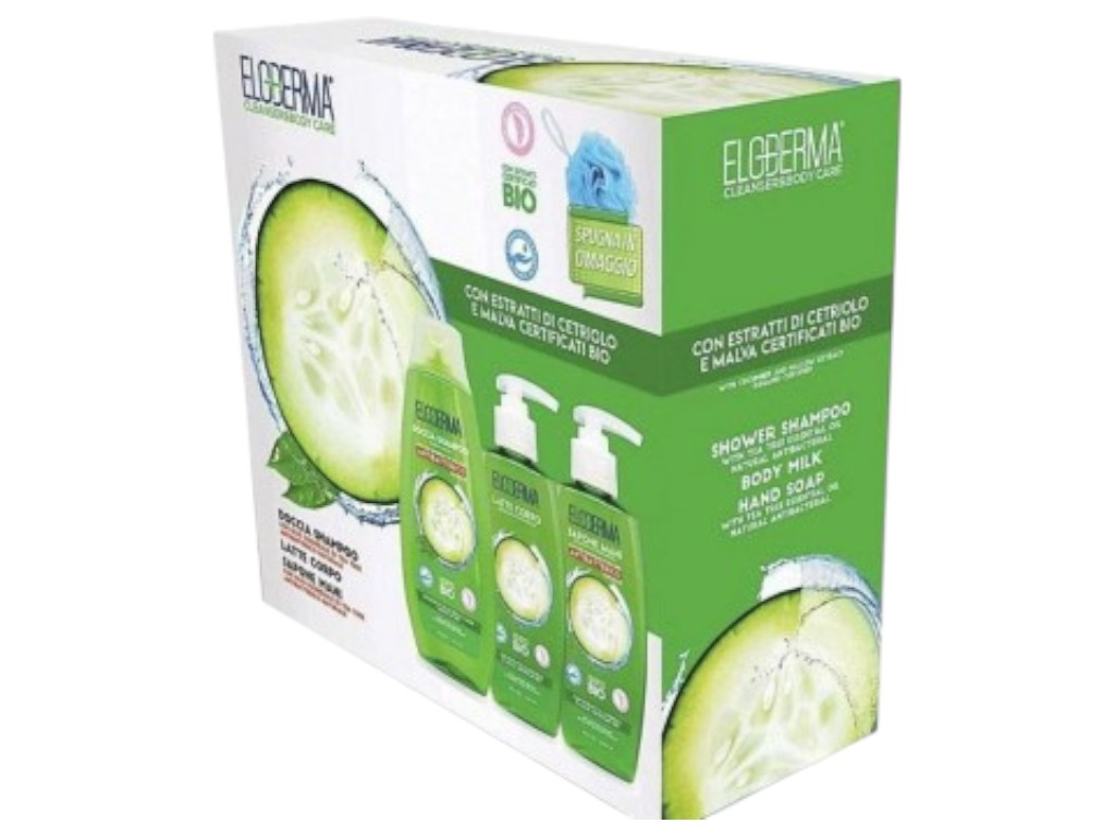 Набір подарунковий Eloderma Cucumber&amp;Mallow, шампунь 400 мл, мило 300 мл, лосьйон 300 мл, мочалк