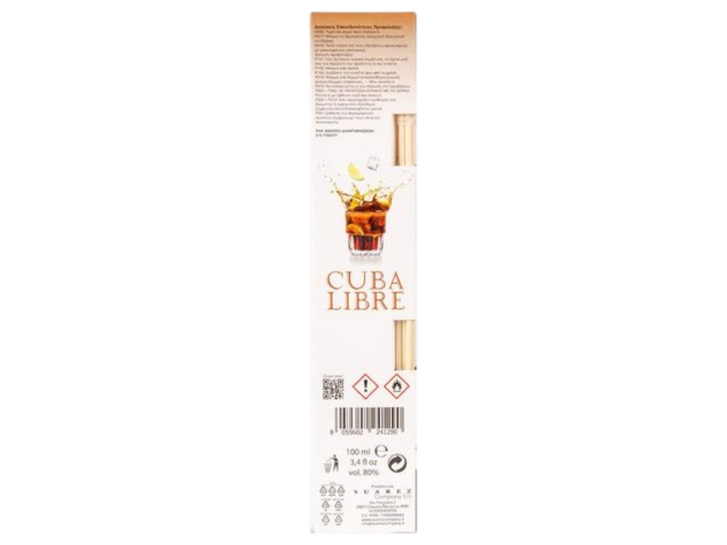 Аромадиффузор Sweet Home Cocktail, с палочками, аромат Куба Либре, 100мл