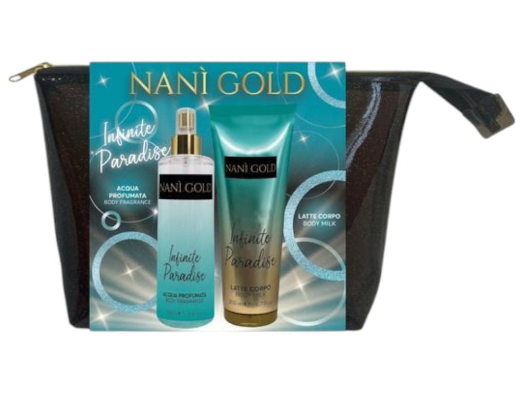 Набір Nani Gold infinite paradise, спрей 250 мл, молочко 200 мл, косметичка