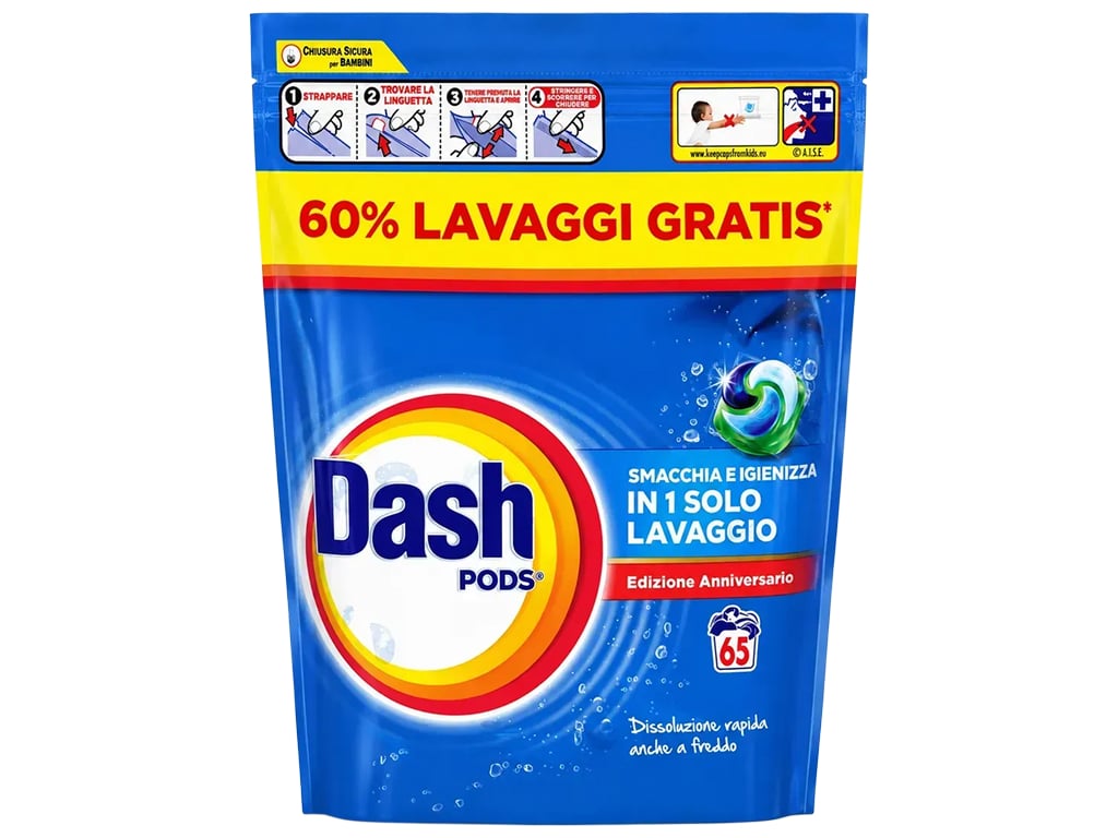 Капсулы для стирки Dash Pods для удаления пятен и гигиенической чистоты, 65 шт