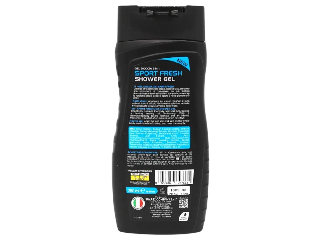 Гель для душа мужской Eloderma Sport Fresh 3в1, с экстрактом зеленого чая, 250мл