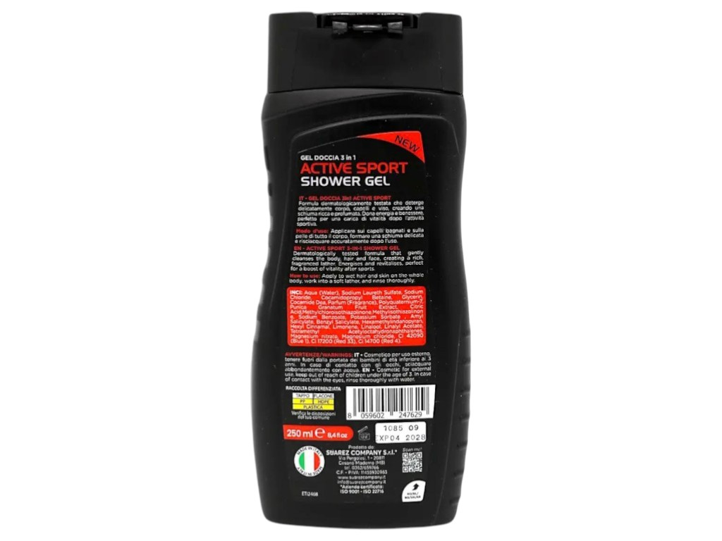 Гель для душа мужской Eloderma Active Sport 3в1, с экстрактом граната, 250мл