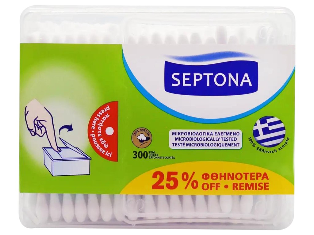 Ватные палочки Septona с диспенсером, хлопок, цвет белый (цена за упаковку)