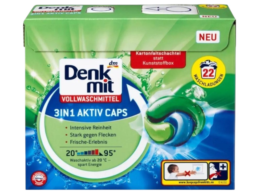 Гель-капсулы Denkmit 3 в 1 Aktiv Caps для белых вещей, с ароматом свежести, 594г (цена за 22шт)