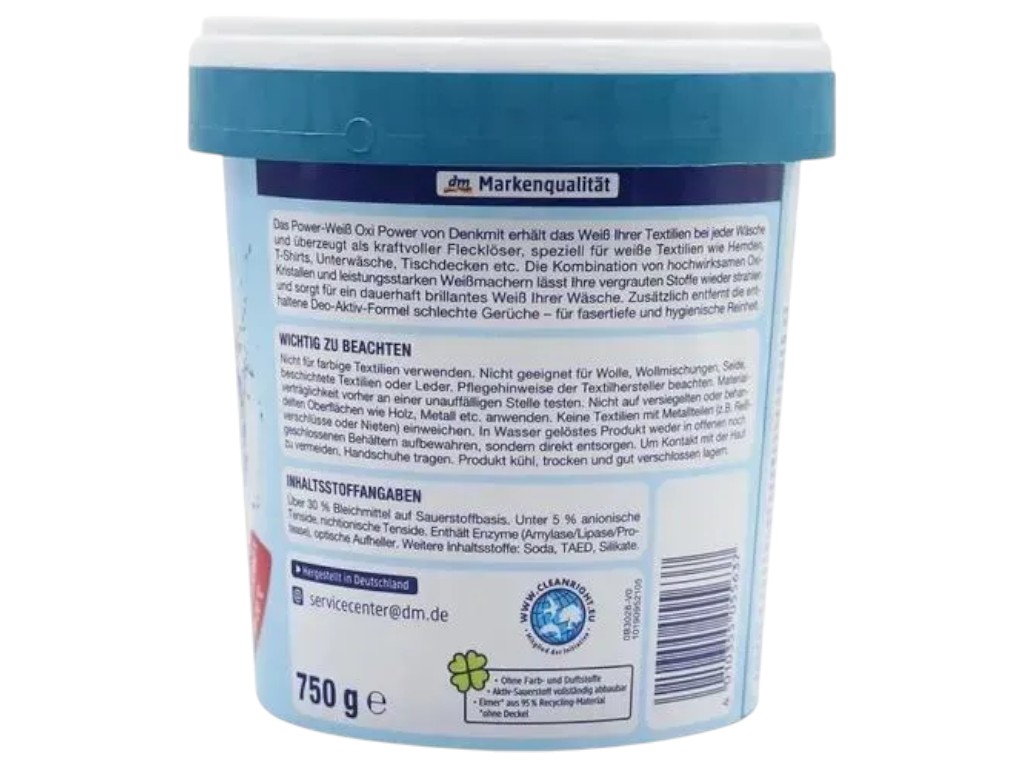 Пятновыводитель Denkmit Oxi Power Weiss, для белого белья, кислородный, порошок, 750 г