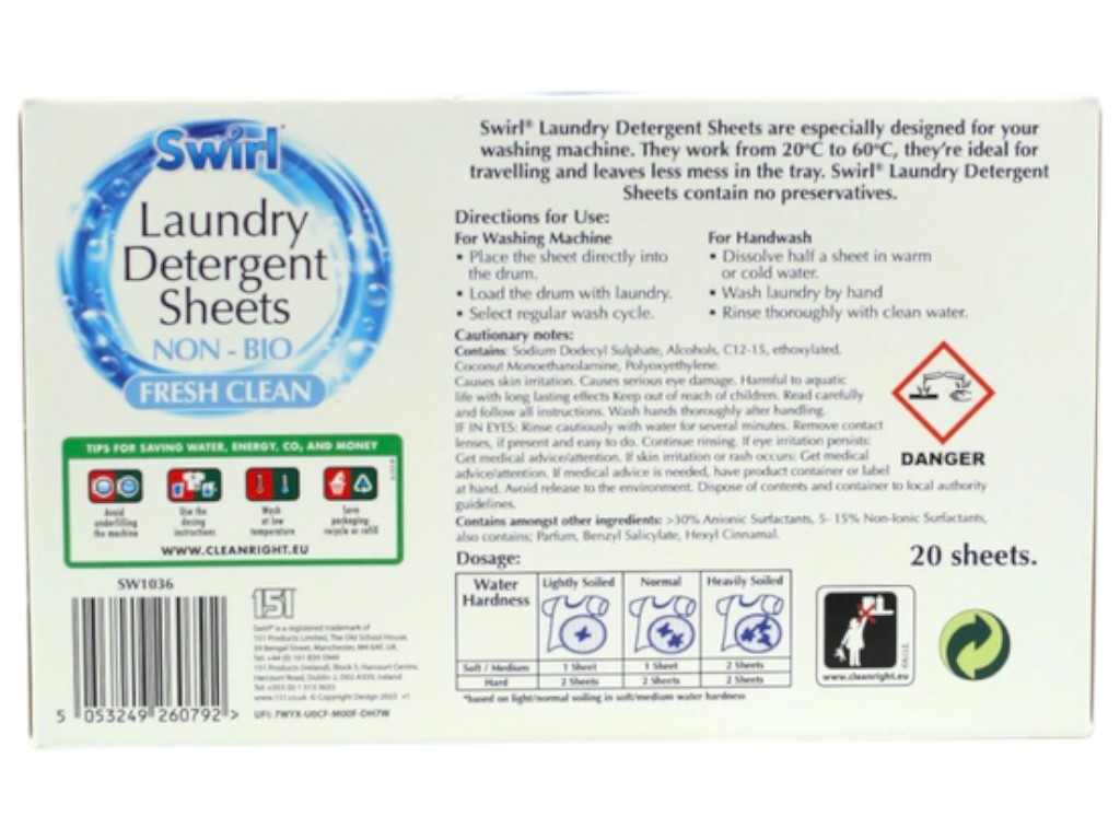 Порошкові листи Swirl універсальні свіжість, 20 шт.