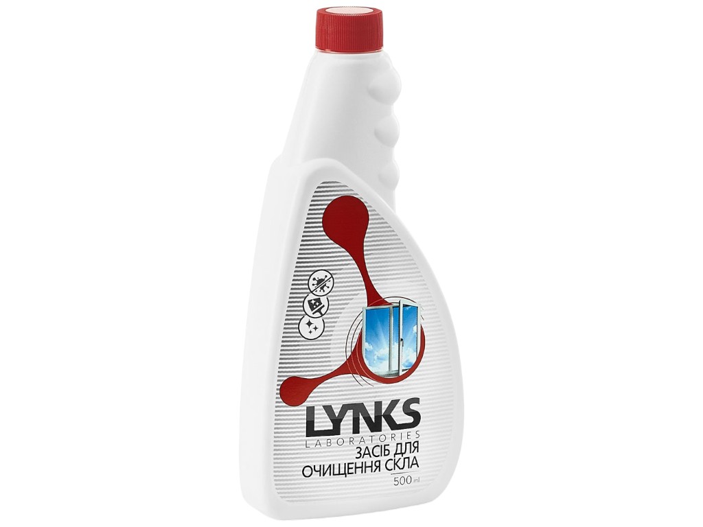 Средство для очищения стекла Lynks Laboratories, инновационная формула, со спиртом, 500мл, запаска
