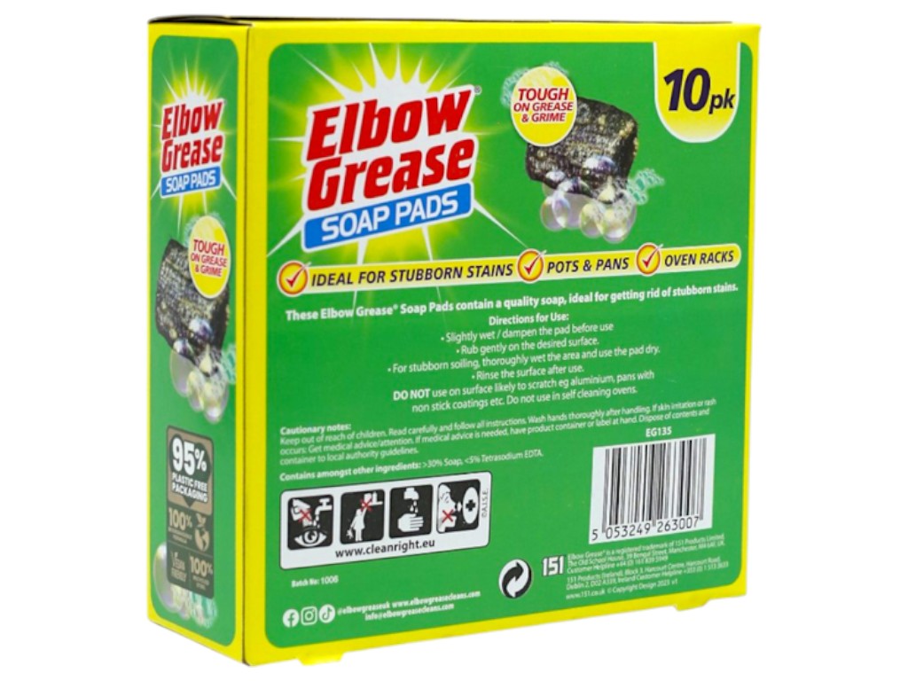Губка Elbow Grease металлическая с мыльным раствором для мытья посуды, 10 штук.