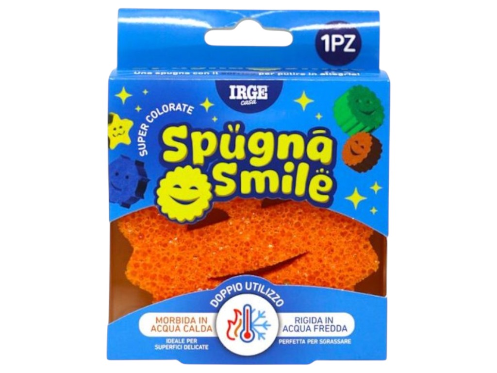 Губка Irge Smile, универсальная, термочувствительная, 10×10×3см, цвет оранжевый
