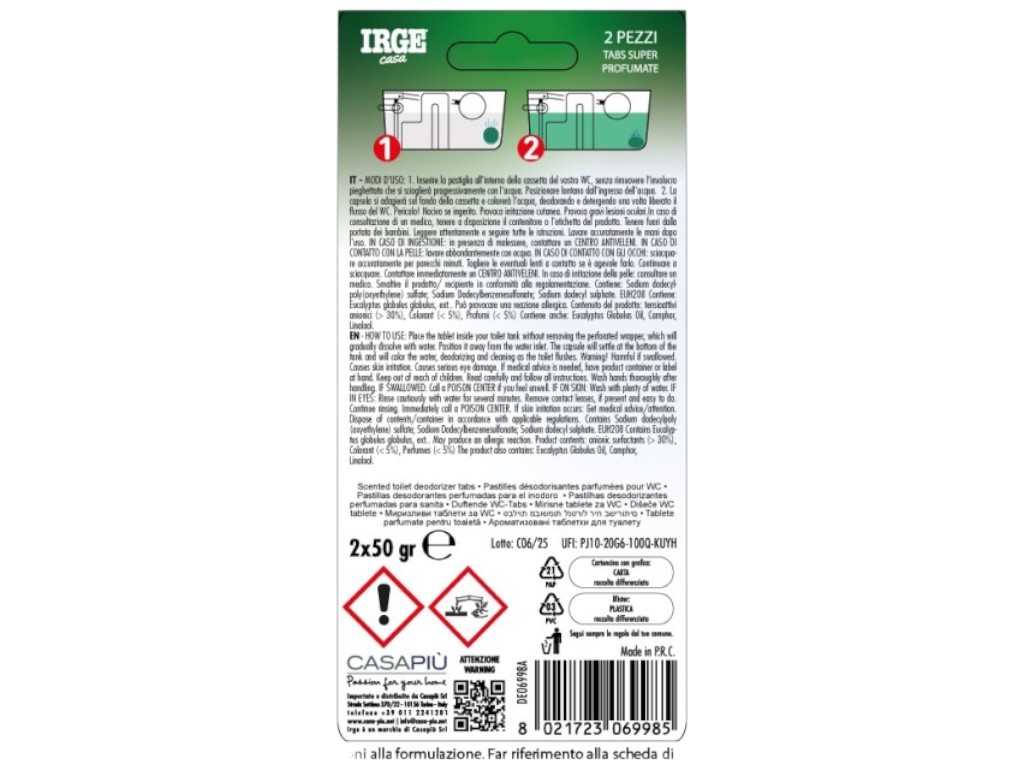 Таблетки для сливного бачка Irge Casa Acqua Silvestre al Pino, аромат сосна, 2×50г