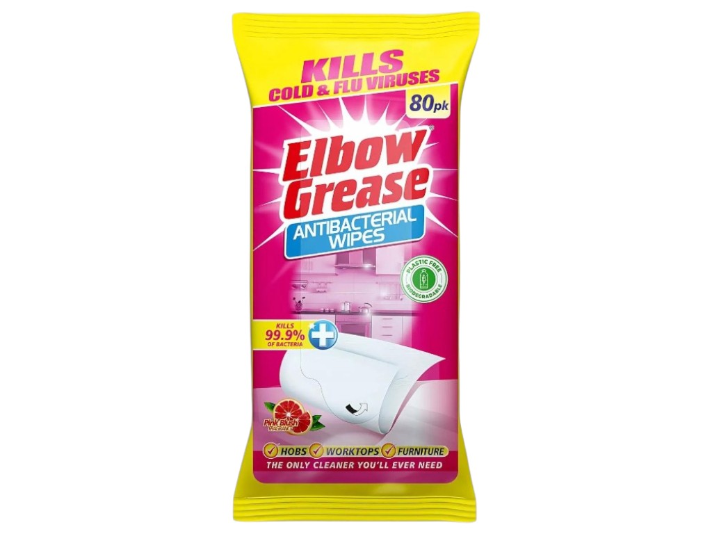Серветки антибактеріальні Elbow Grease, для прибирання, аромат грейпфрут, 80шт