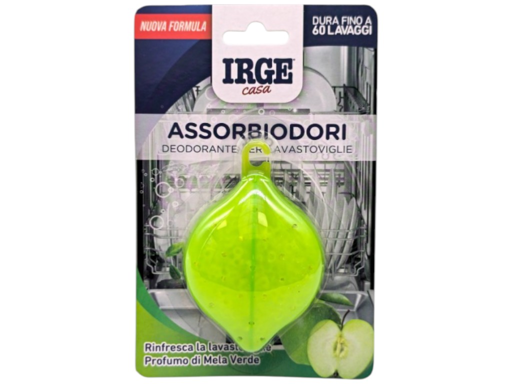 Поглинач запаху для посудомийних машин Irge, аромат зелене яблуко, 35г, колір зелений