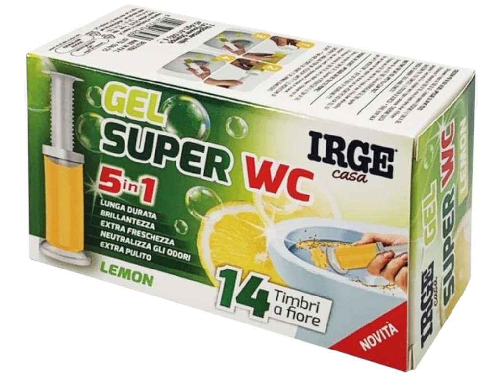Гель-стикер для унитаза Irge Casa, Gel Super WC 5 в 1 Lemon, 14 аппликаций, полимер, 45г
