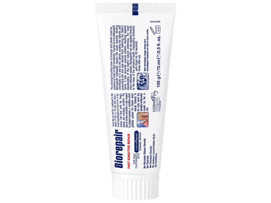 Зубная паста Biorepair Fast Sensitive Repair для чувствительных зубов без фтора, 75 мл
