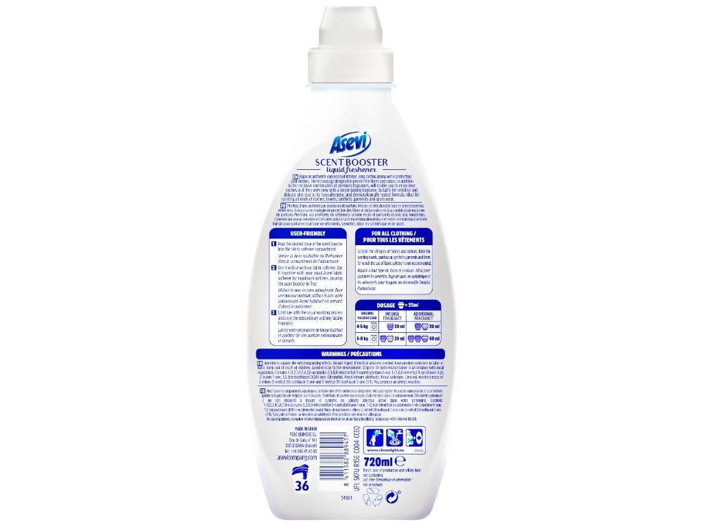 Кондиционер для стирки Asevi Blue, концентрированный, гипоалергенная формула, 36 циклов, 720мл