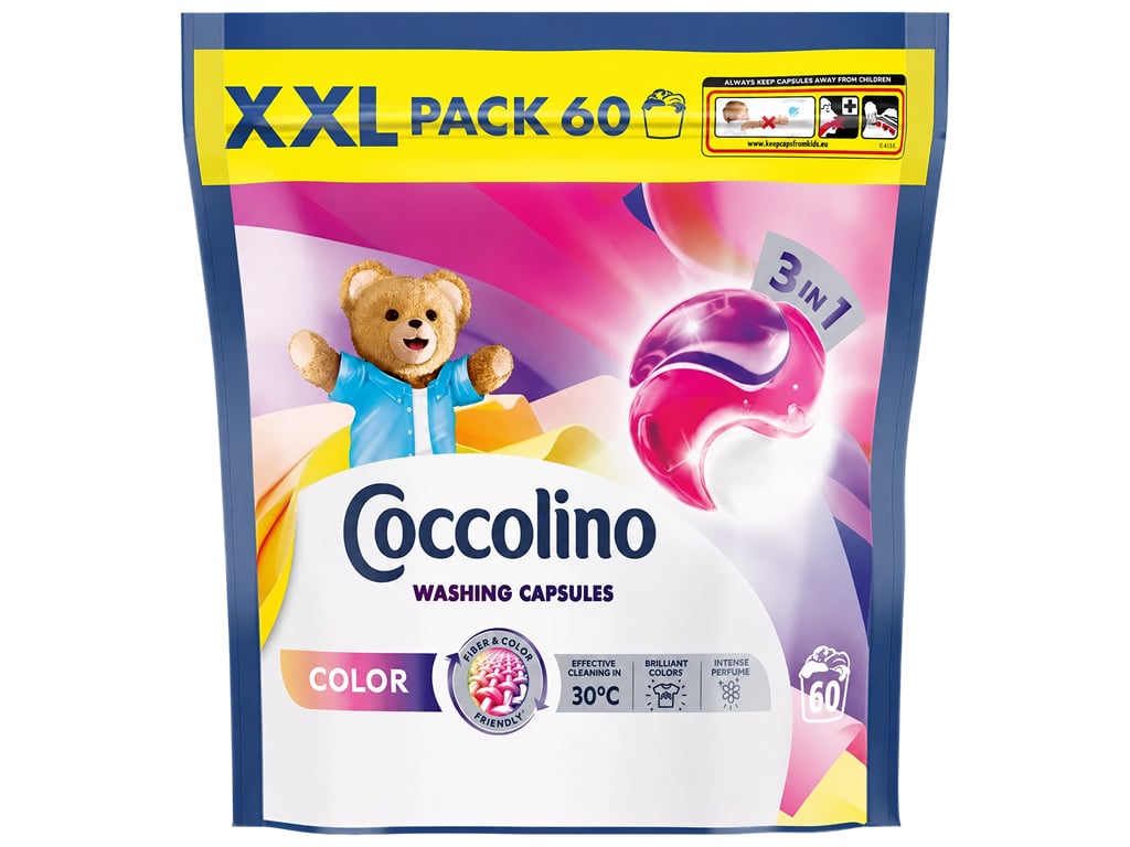 Гелеві капсули для прання кольорової білизни Coccolino Care Color 3 в 1, 60 шт