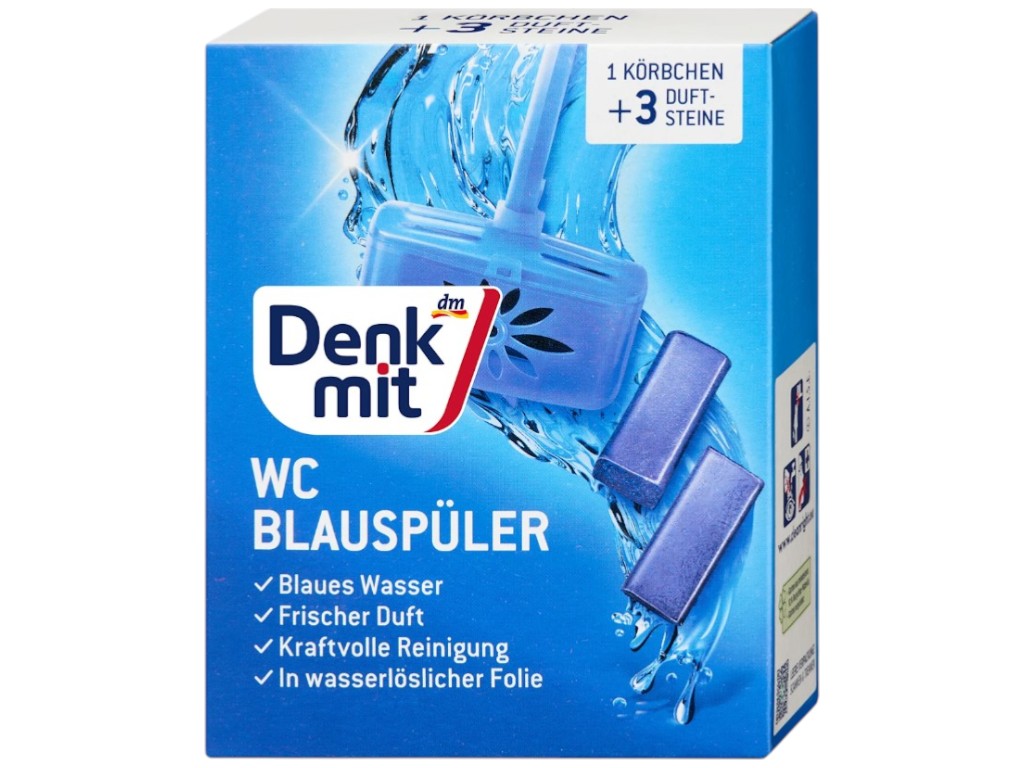 Освежитель для унитаза Denkmit WC Blauspüler, подвеска с синим эффектом + 2 сменных блока, 120г, 3шт