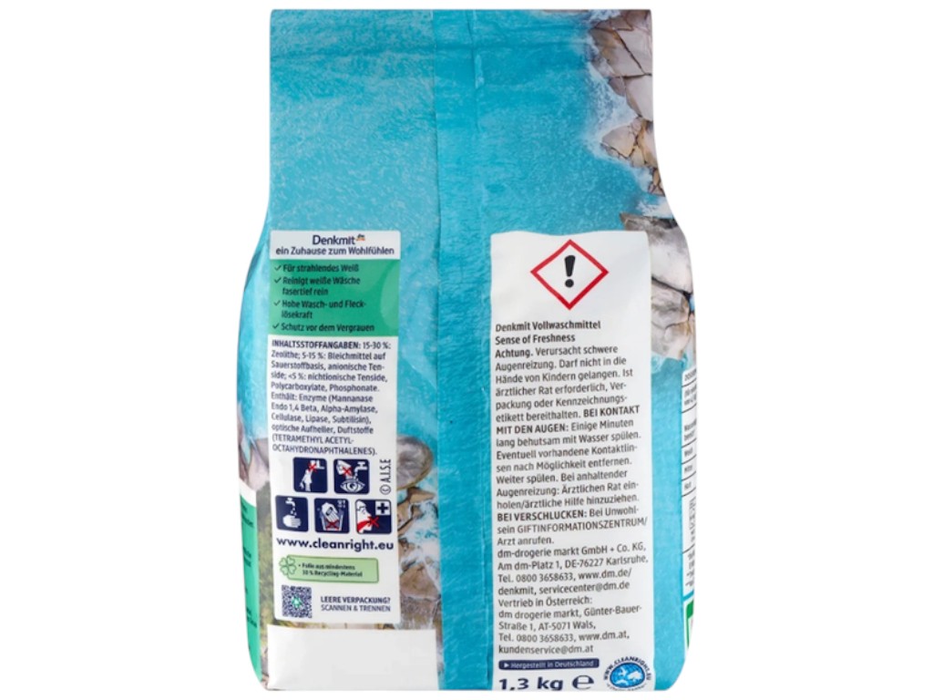 Порошок для стирки белого белья Denkmit Sense of Freshness, бесфосфатный, 20 циклов, 1,35кг