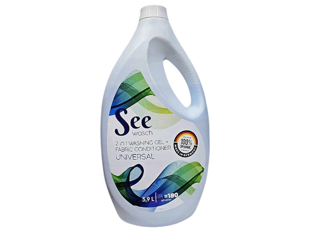 Гель для стирки See Wasch Universal 2в1 для цветного белья, ополаскиватель, 168 циклов стирки, 5,9л