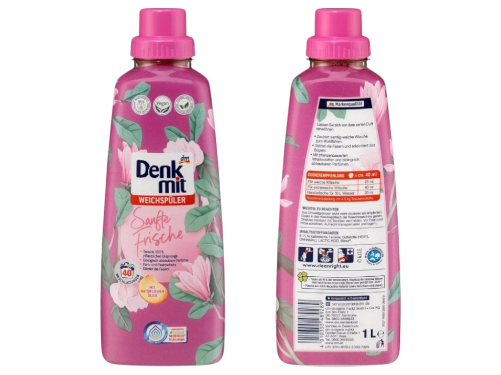 Кондиционер для белья Denkmit Sanfte Frische, аромат цветов, 40 циклов стирки, 1л