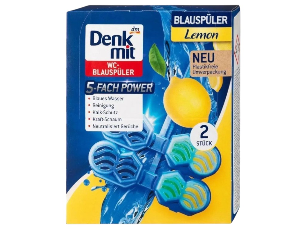 Подвесной блок для унитаза Denkmit, 2×48г, аромат лимона (цена за 2шт)