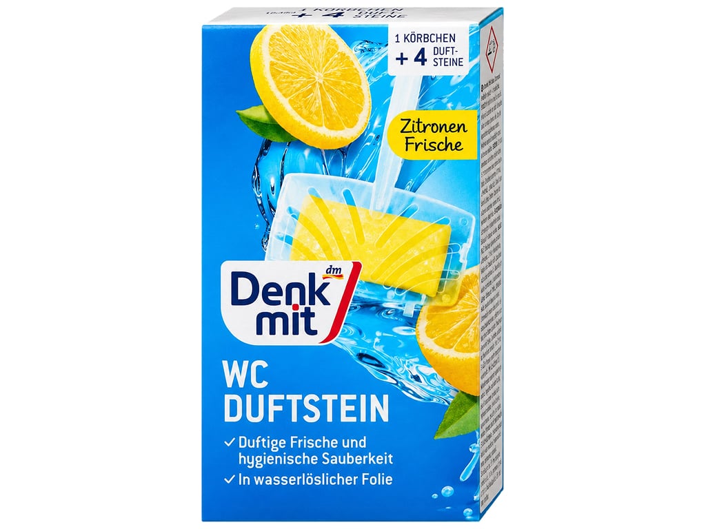 Набор туалетных блоков Denkmit WC Duftstein, держатель и 4 сменных блока, 160 г, (цена за набор)