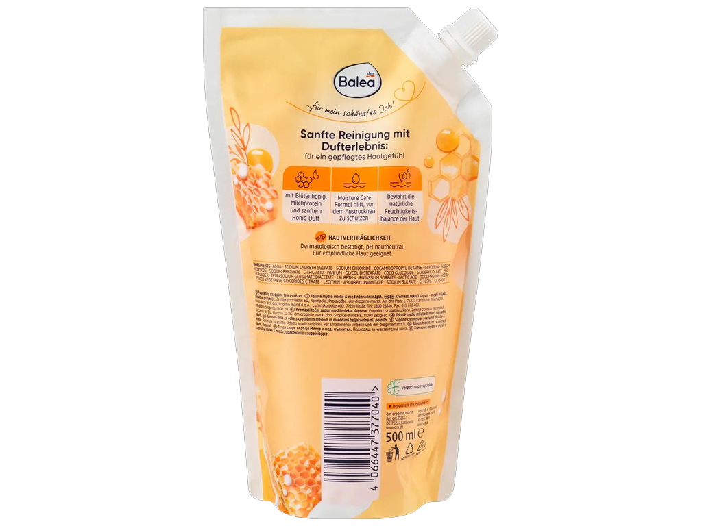 Жидкое мыло Balea Milch & Honig, кремовое, сменный блок, 850 мл