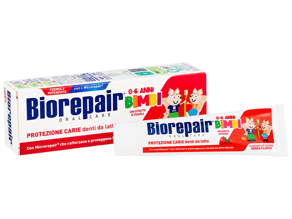 Дитяча зубна паста Biorepair Kids 0–6 з ароматом полуниці без фтору, 50 мл