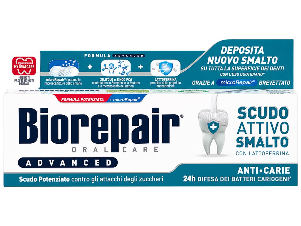 Зубна паста Biorepair Advanced Scudo Attivo Smalto для захисту емалі без фтору, 75 мл