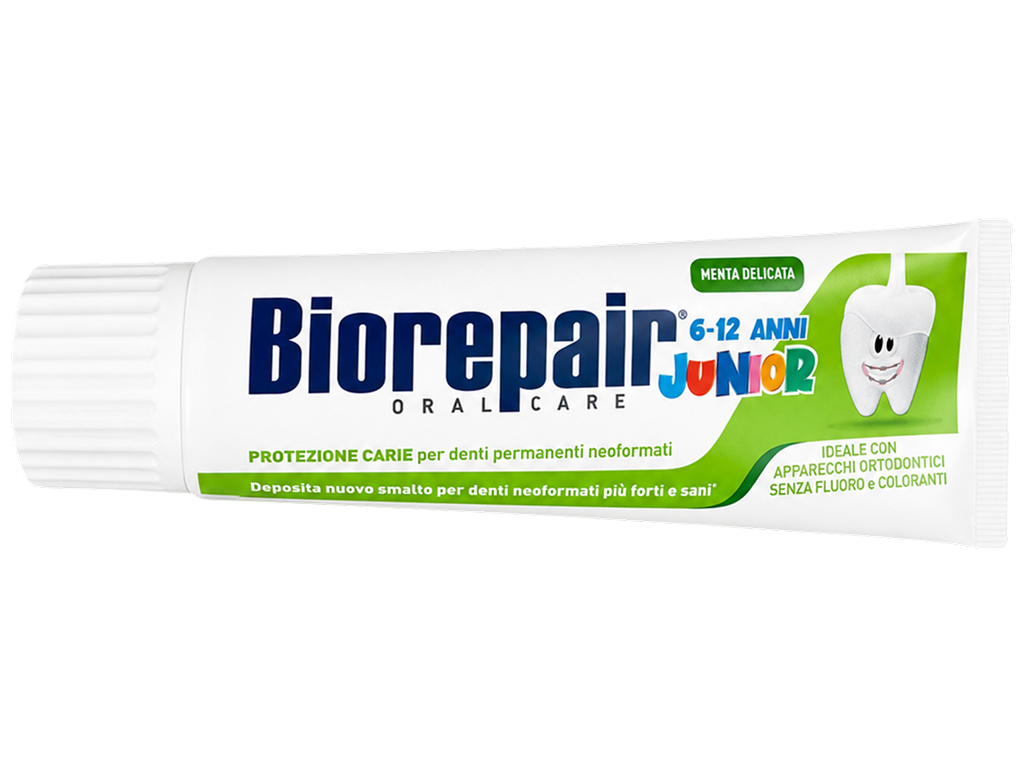 Детская зубная паста Biorepair Junior 6–12 с мягким мятным вкусом без фтора, 75 мл