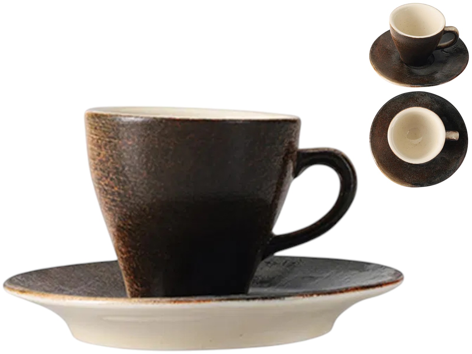 Чашка кавова з блюдцем Porland Genesis, керамограніт, 75мл, 12см, колір коричневий