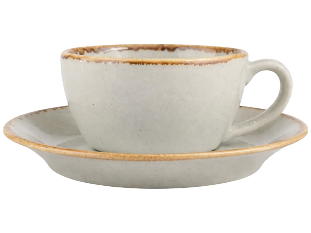 Набор для чая Porland, чашка 207мл + блюдце 15см, фарфор, цвет серый