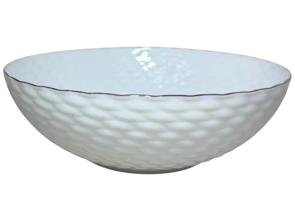 Салатник рифлений, склокераміка, 20,4см, 1л, колір білий із золотом