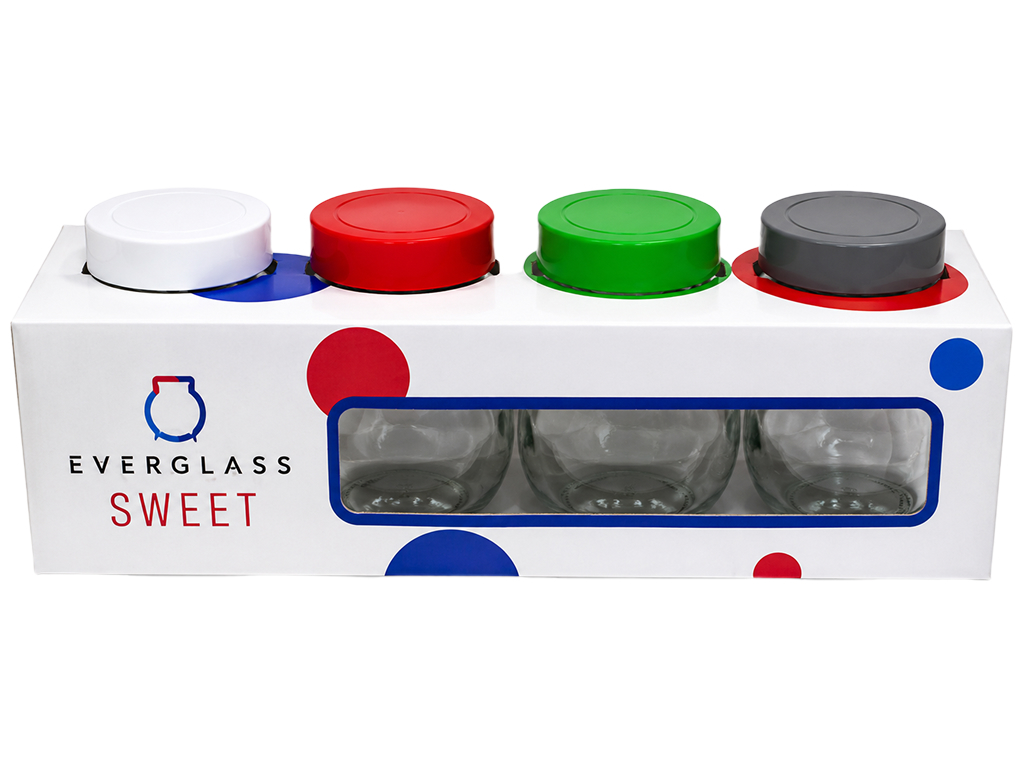 Набор банок Everglass, стеклянные, с крышками, микс, по 200 мл, 4 шт