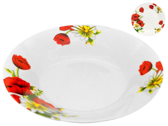Тарелка суповая Мак и ромашка, фарфор, 20,5см, 500мл, цвет белый