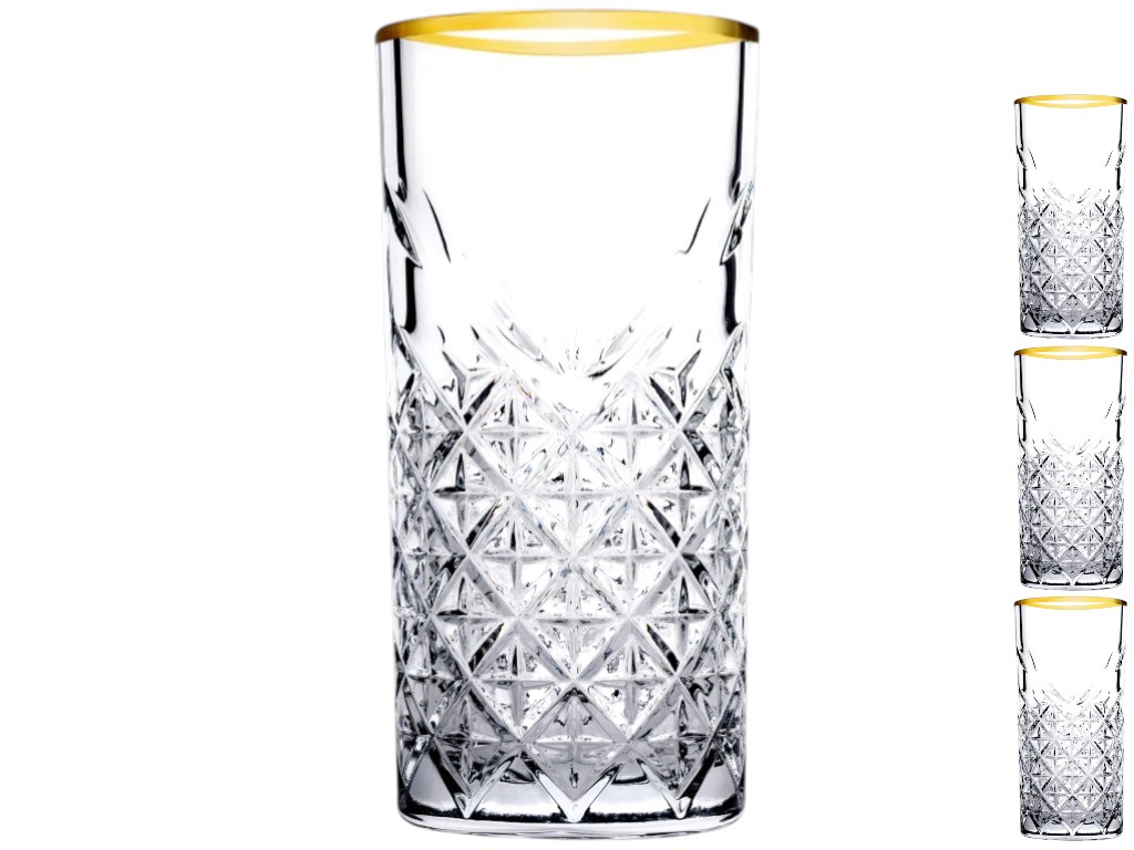 Стакан Pasabahce Timeless Golden Touch, стекло, 450мл, цвет прозрачный с золотом (цена за набор 4шт)