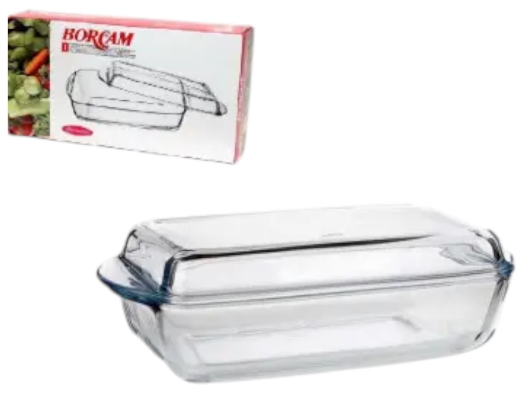 Кастрюля Pasabahce Borcam, с крышкой, прямоугольная, цвет прозрачный, 34 х 19 см, 2.75 л