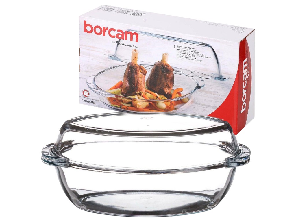Каструля Pasabahce Borcam, скло, овальна форма, з кришкою, 34 х 9.5 х 14.5 см, 1700 мл + 2500 мл