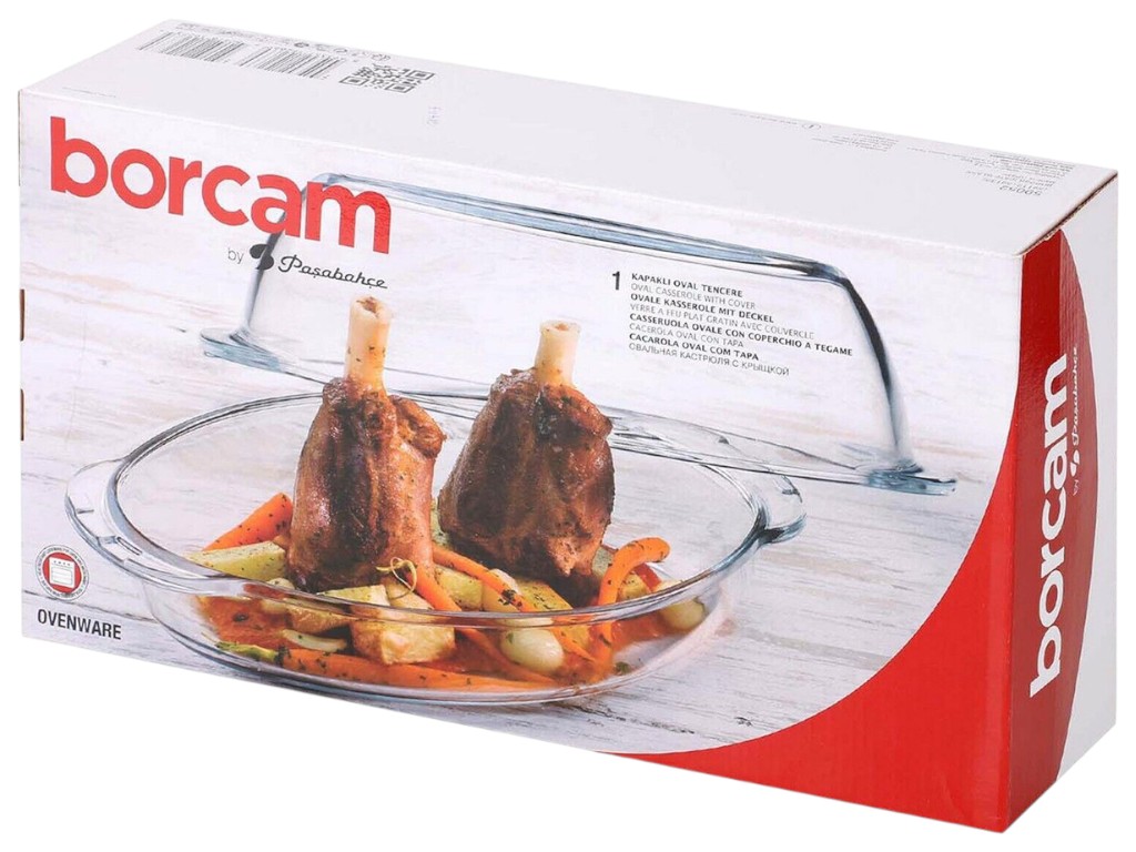 Каструля Pasabahce Borcam, скло, овальна форма, з кришкою, 34 х 9.5 х 14.5 см, 1700 мл + 2500 мл