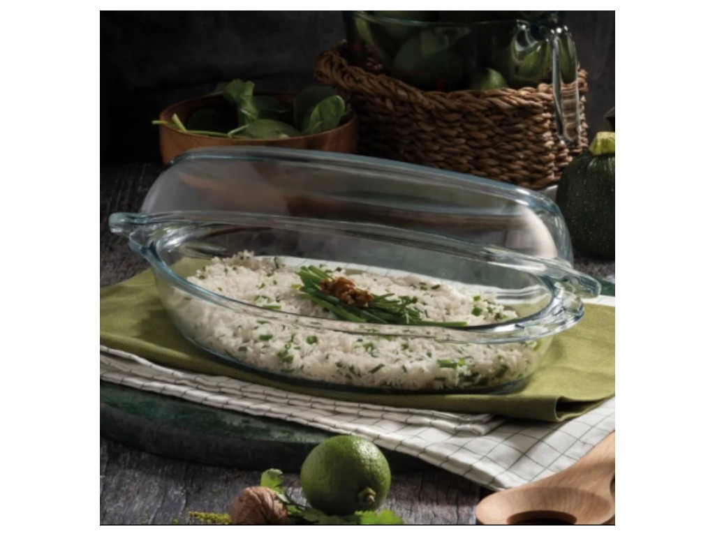 Кастрюля Pasabahce Borcam, с крышкой, овальная, цвет прозрачный, 34 х 19.5 х 9 см, 3 л + 3 л