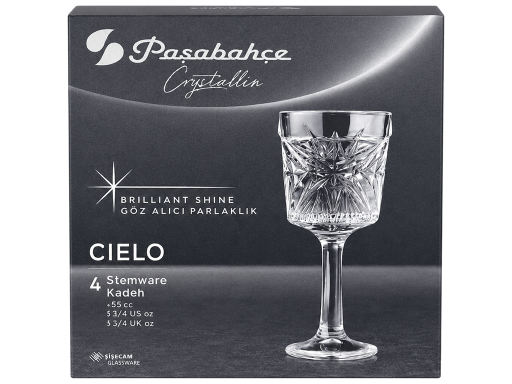 Набор рюмок на ножке Pasabahce Cielo Crystallin, стекло, 50мл, 4шт, (цена за набор)