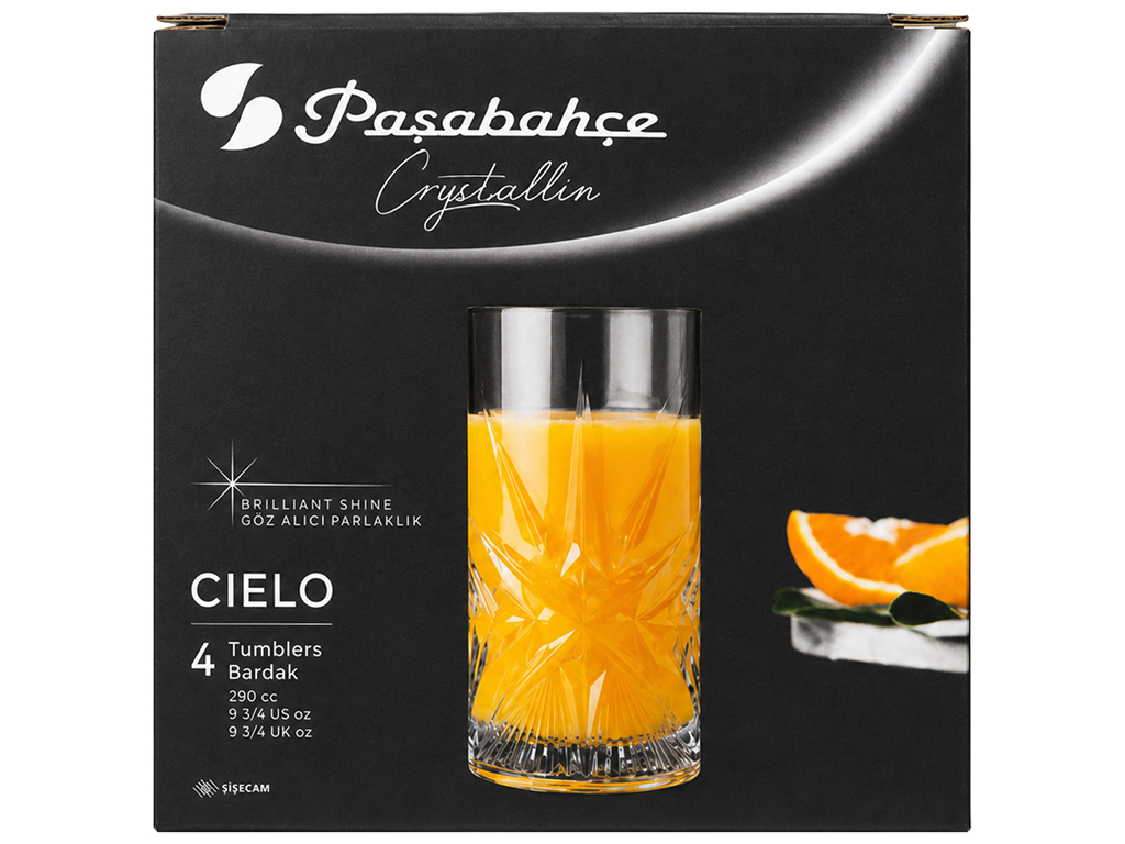 Набор высоких стаканов Pasabahce Cielo Crystallin, стекло, 350мл, 4шт, (цена за набор)