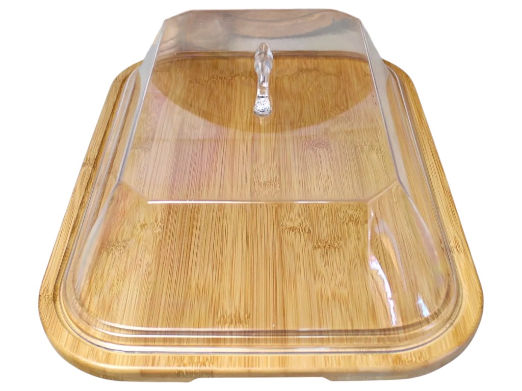 Поднос прямоугольный с крышкой, бамбук, пластик, 40×30см, цвет светло-коричневый