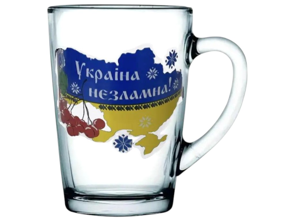 Чашка скляна з патріотичним декором, 300мл, 8×11,2см, прозора