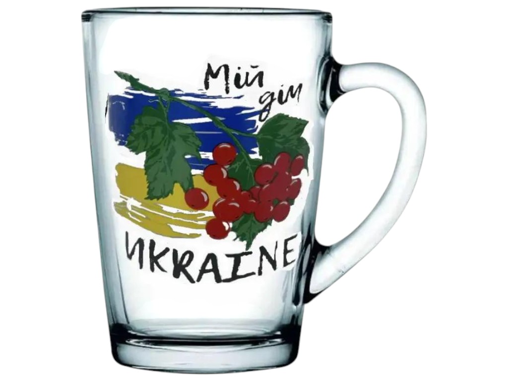 Чашка скляна з патріотичним декором, 300мл, 8×11,2см, прозора
