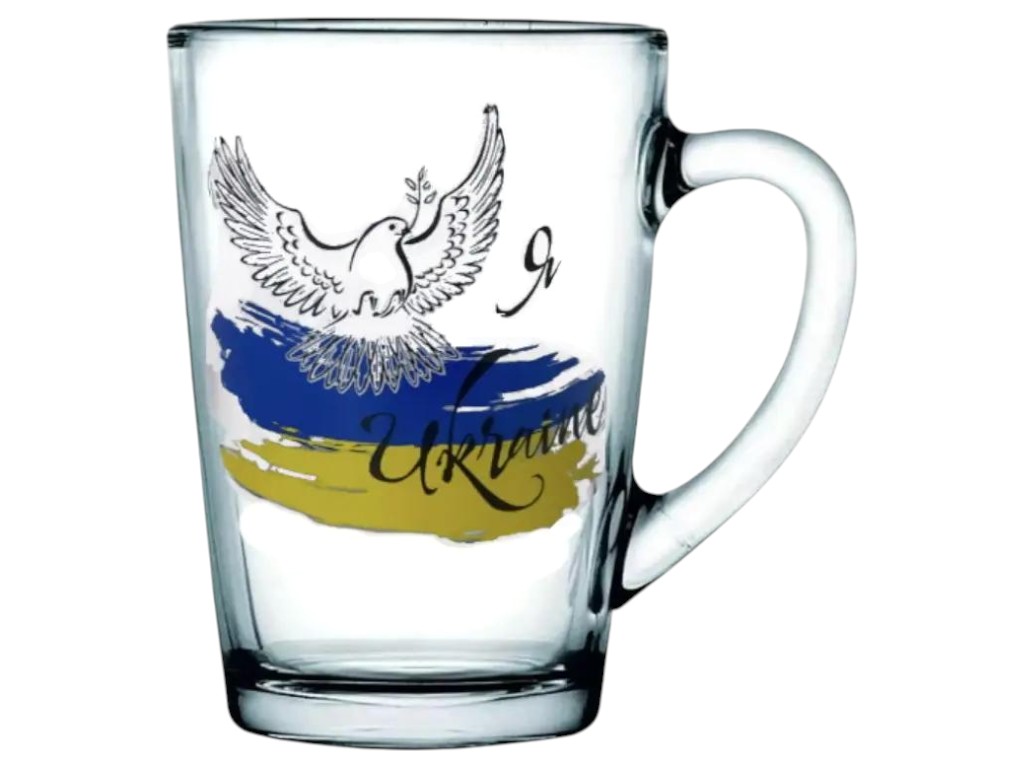 Чашка скляна з патріотичним декором, 300мл, 8×11,2см, прозора